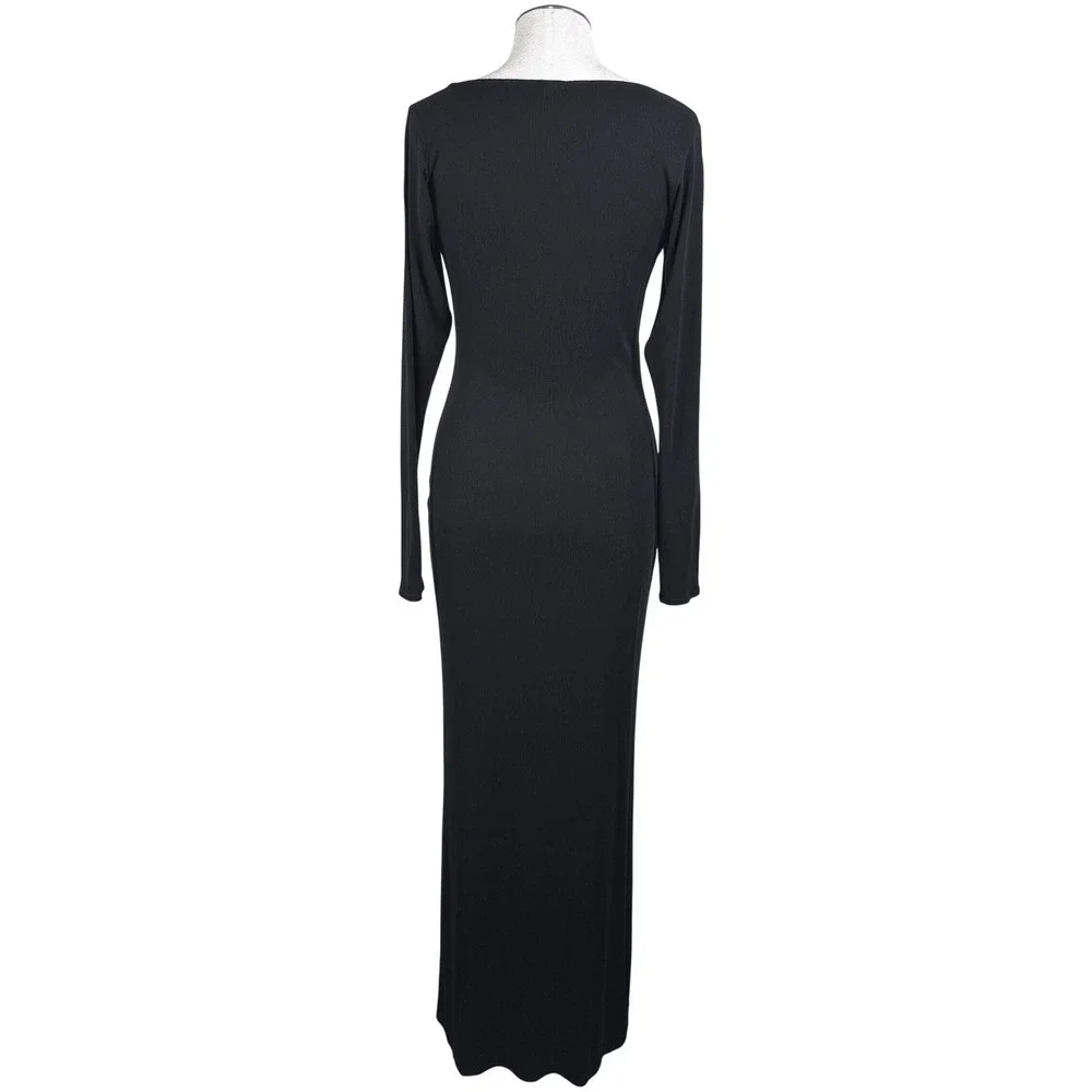 SKIMS Women's Black‎ Ribbed Long Sleeve Stretch Maxi Dress Square Neck Size XL - Picture 4 of 10